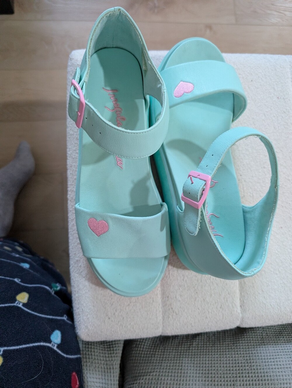Irregular Choice Mint Green Platform Sandals with Pink Heart Accent - Picture 6 of 6
